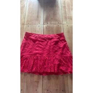 Loft Plus Pink Eyelet Mini‎ Skirt Size 18 Ruffle Hem Scalloped Boho Summer